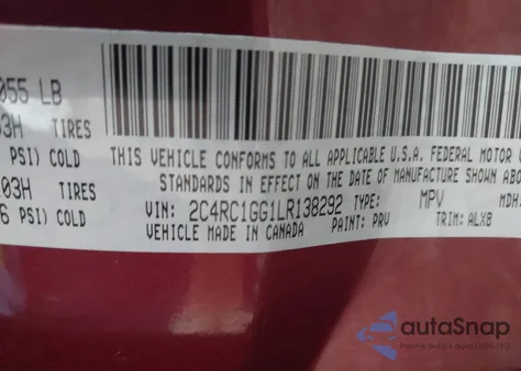 2020 Chrysler Pacifica Limited z USA, uszkodzony, nr VIN 2C4RC1GG1LR138292